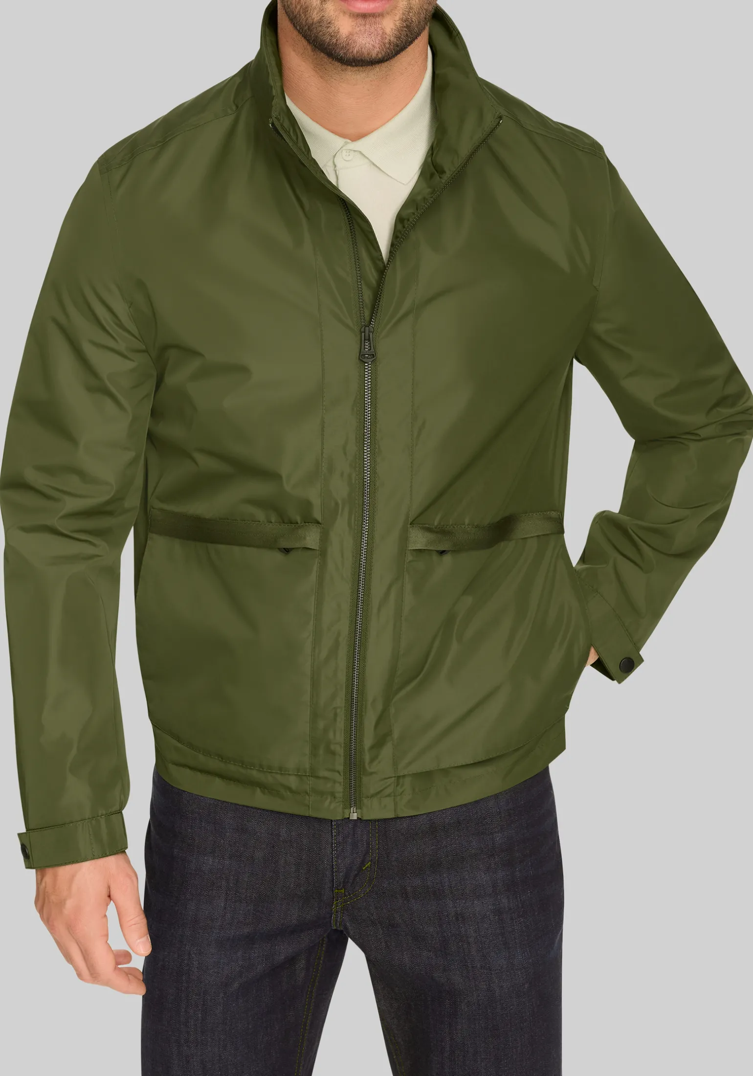 Cole Haan Stand Collar Packable Rain Jacket