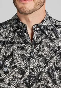 1905 Collection Tailored Fit All Over Palm Leaf Short Sleeve Button Up Hawaiian Shirt CLEARANCE
