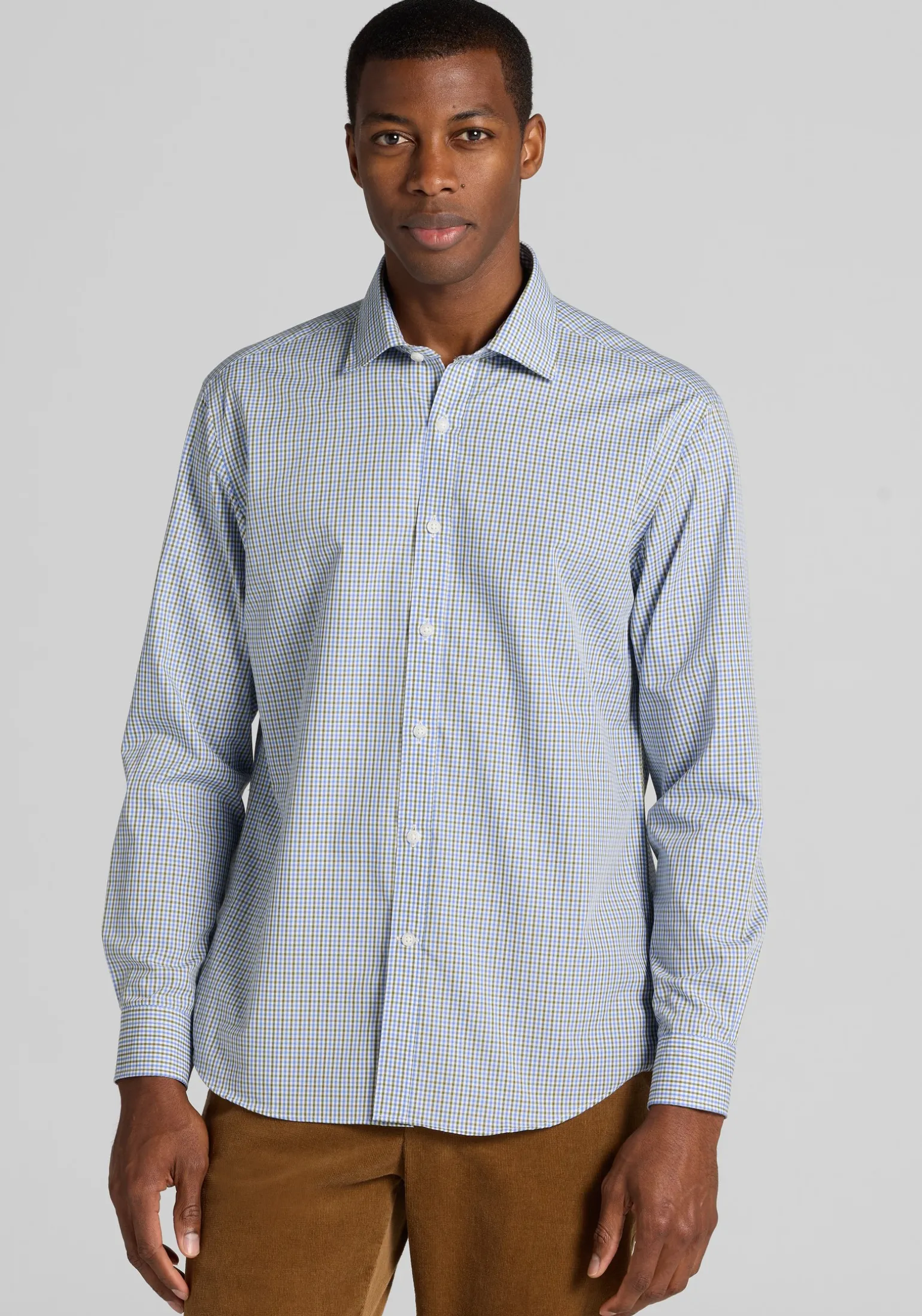 1905 Collection Tailored Fit Mini Gingham Button Up Shirt - Big & Tall