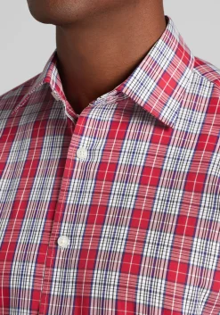 1905 Collection Tailored Fit Plaid Short Sleeve Button Up Shirt - Big & Tall