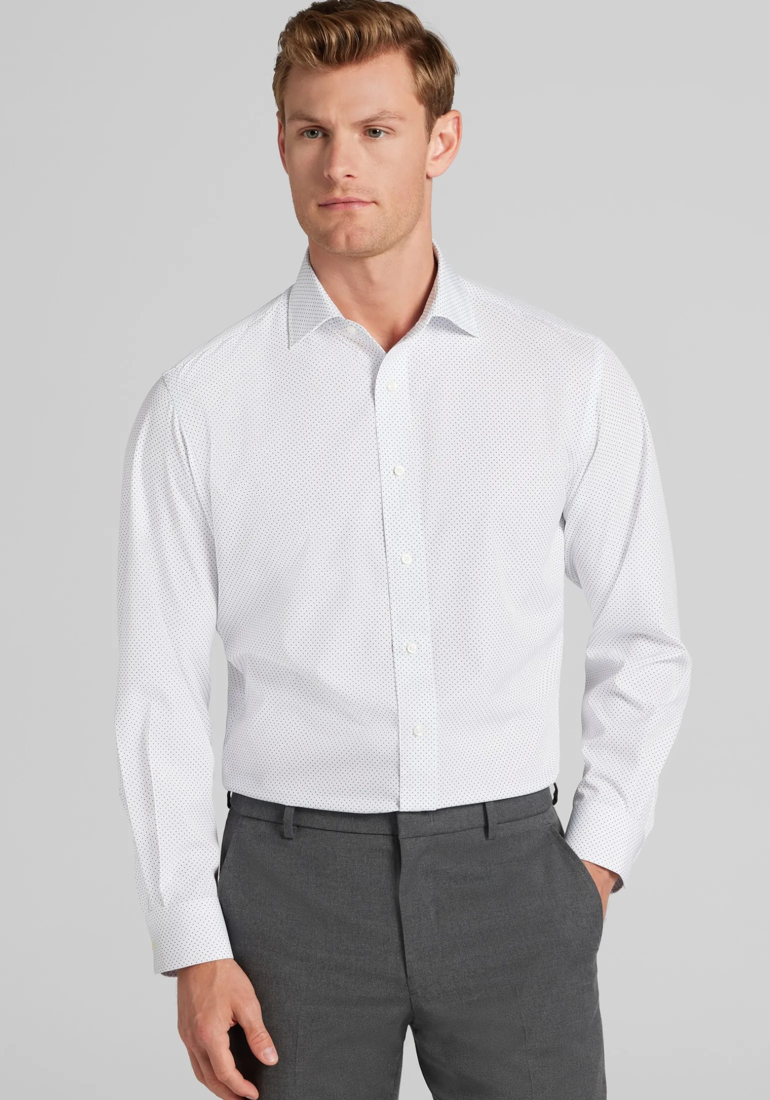 1905 Collection Tailored Fit Spread Collar Dot 4-Way Stretch Dress Shirt