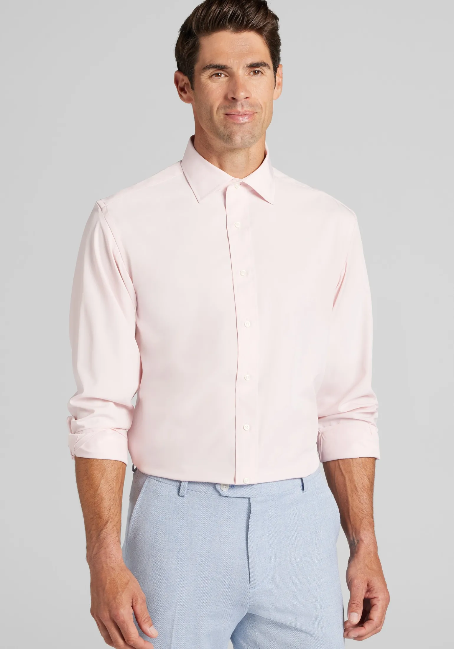 1905 Collection Traditional Fit Spread Collar Solid 4-Way Stretch Dress Shirt