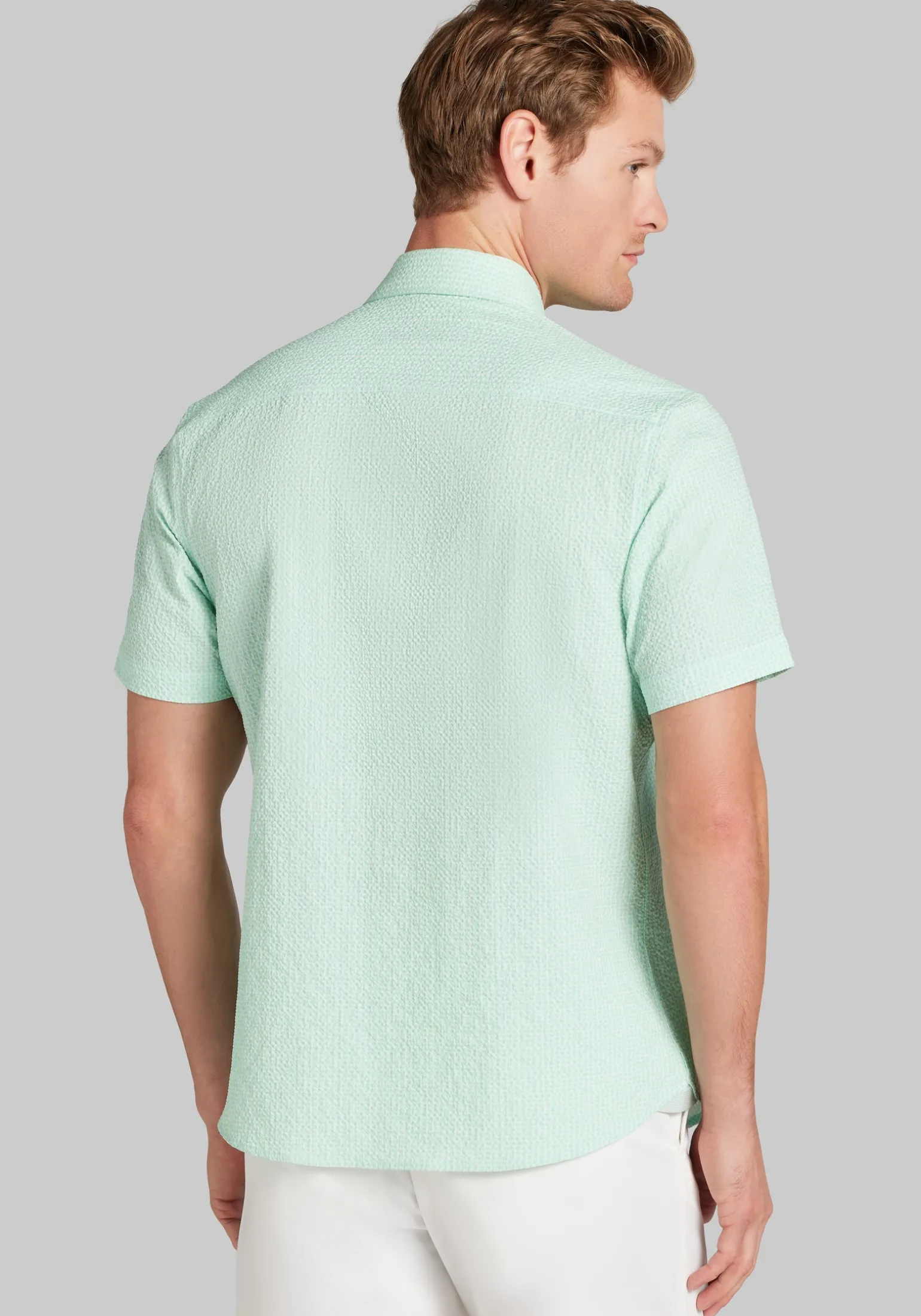 Con.Struct Slim Fit Solid Seersucker Short Sleeve Button Up Shirt
