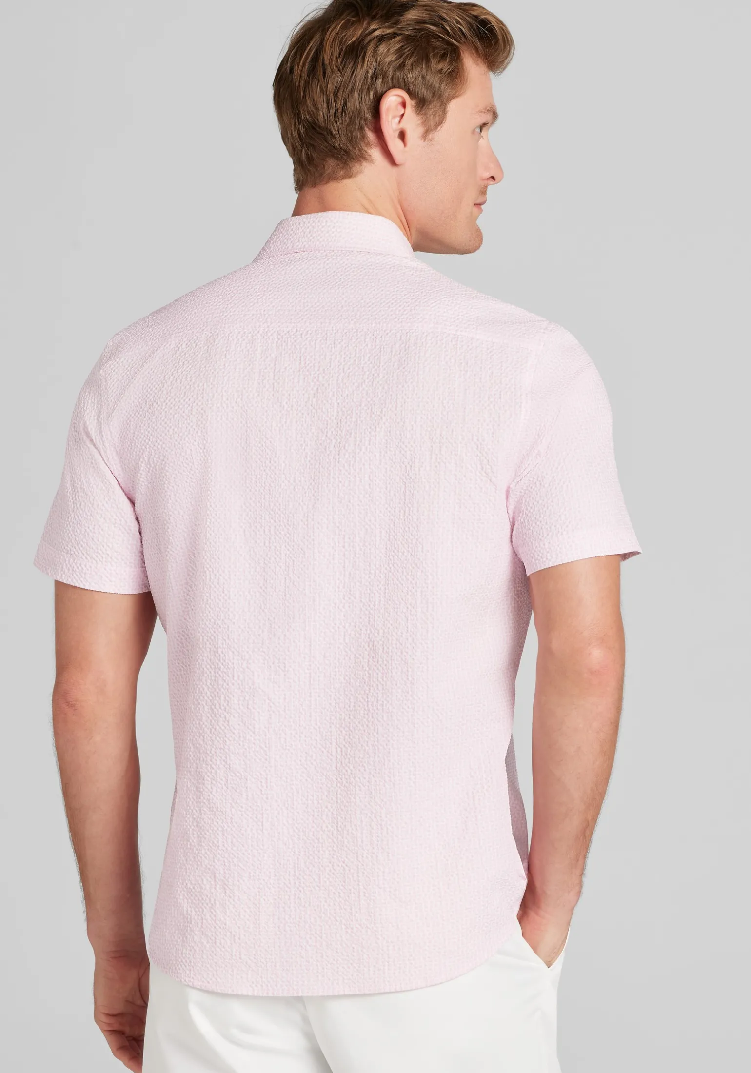 Con.Struct Slim Fit Solid Seersucker Short Sleeve Button Up Shirt