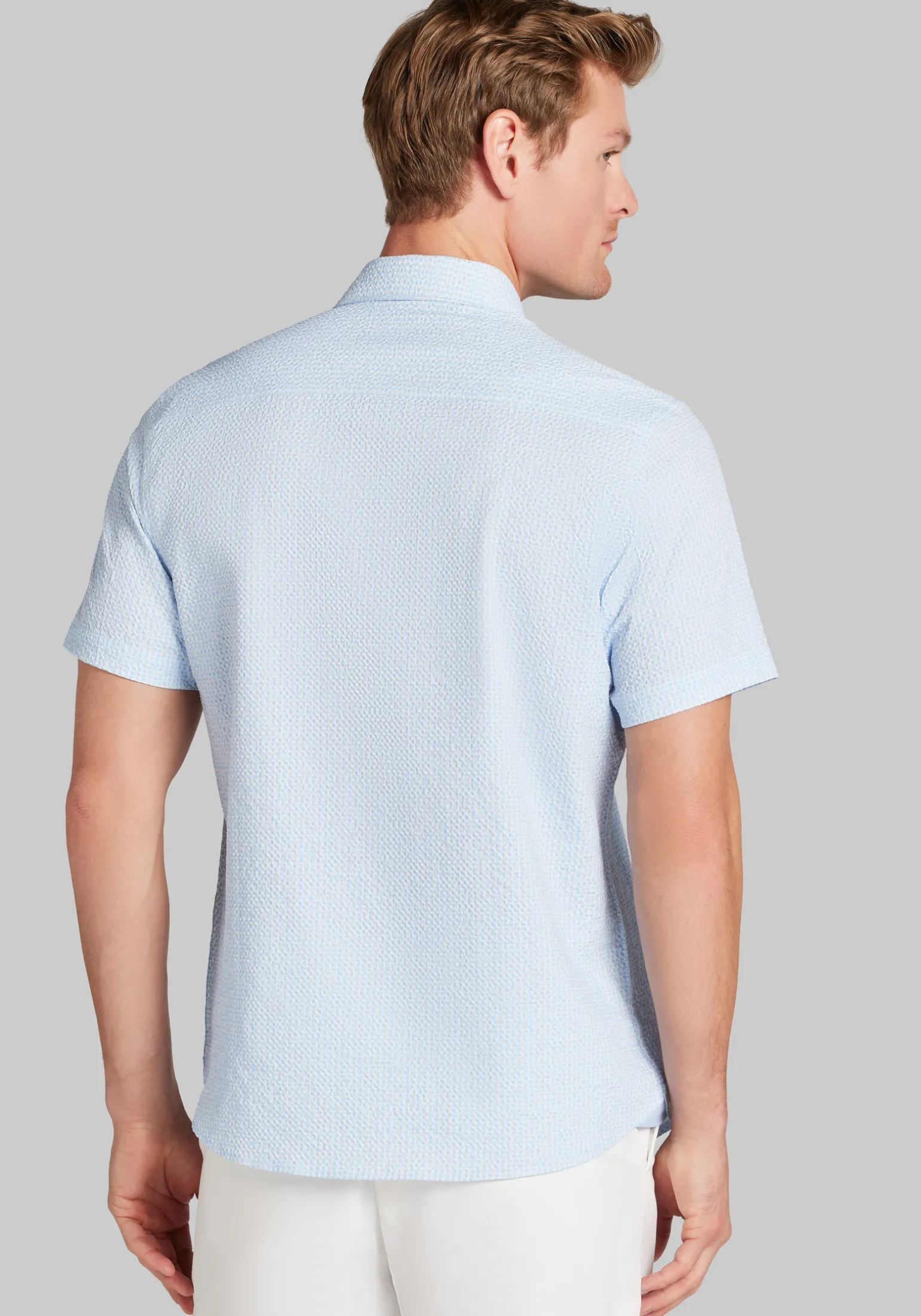 Con.Struct Slim Fit Solid Seersucker Short Sleeve Button Up Shirt