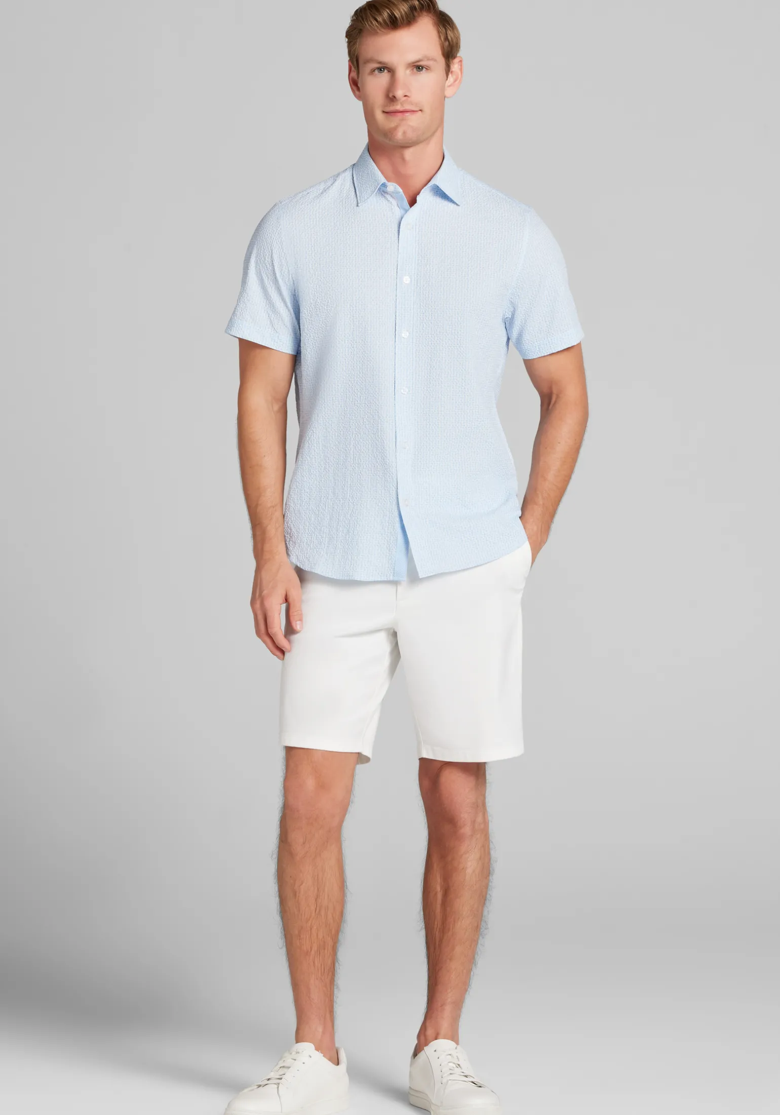 Con.Struct Slim Fit Solid Seersucker Short Sleeve Button Up Shirt