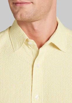 Con.Struct Slim Fit Solid Seersucker Short Sleeve Button Up Shirt