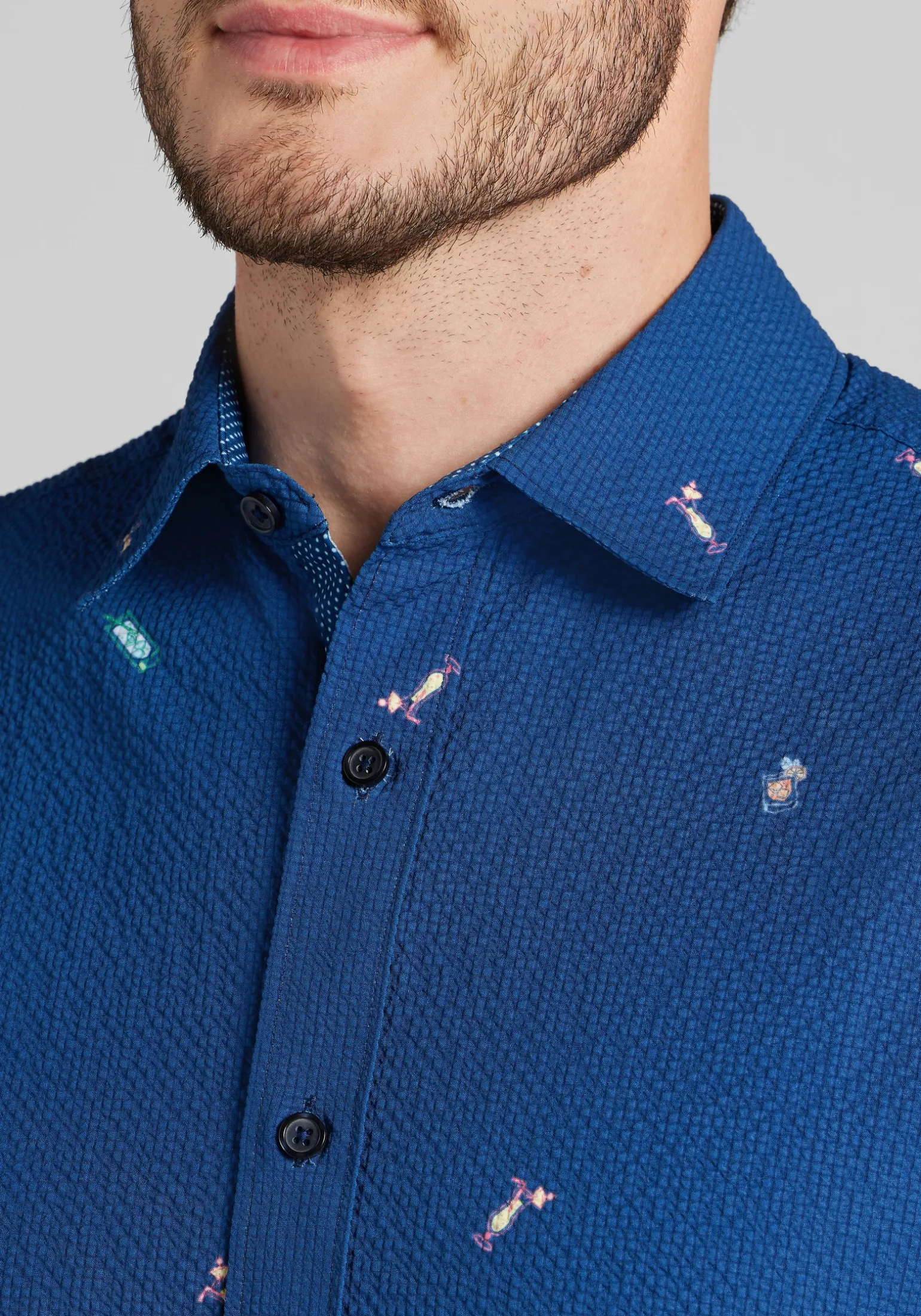 Con.Struct Tailored Fit Cocktails Seersucker Short-Sleeve Shirt