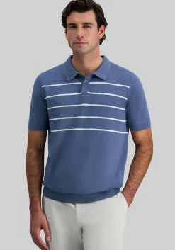 Haggar Regular Fit Retro Stripe Knit Short Sleeve Polo Sweater