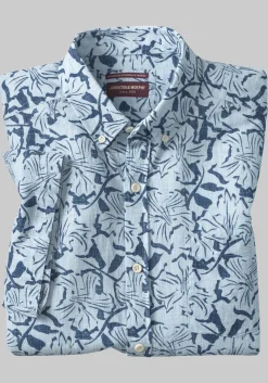 Johnston & Murphy Tailored Fit Floral Tile Short Sleeve Linen Blend Button Up Shirt