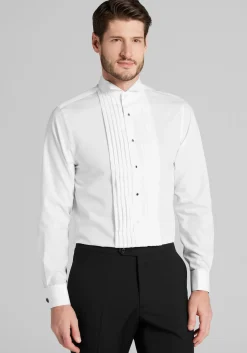 Jos. A. Bank Comfort Stretch Slim Fit Wing Collar French Cuff Five-Pleat Formal Dress Shirt