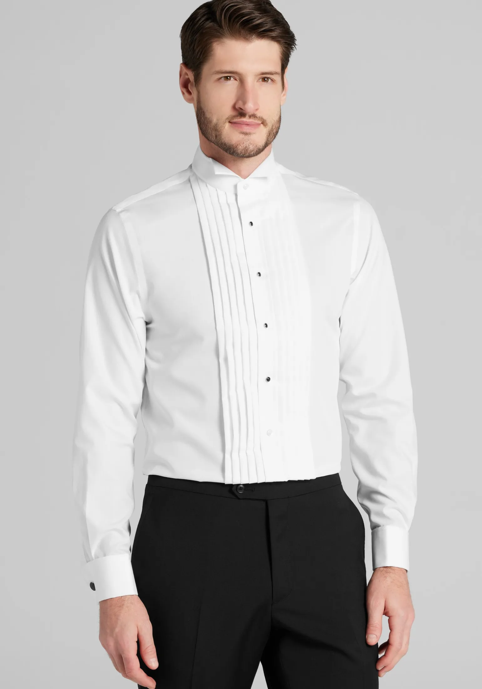 Jos. A. Bank Comfort Stretch Slim Fit Wing Collar French Cuff Five-Pleat Formal Dress Shirt