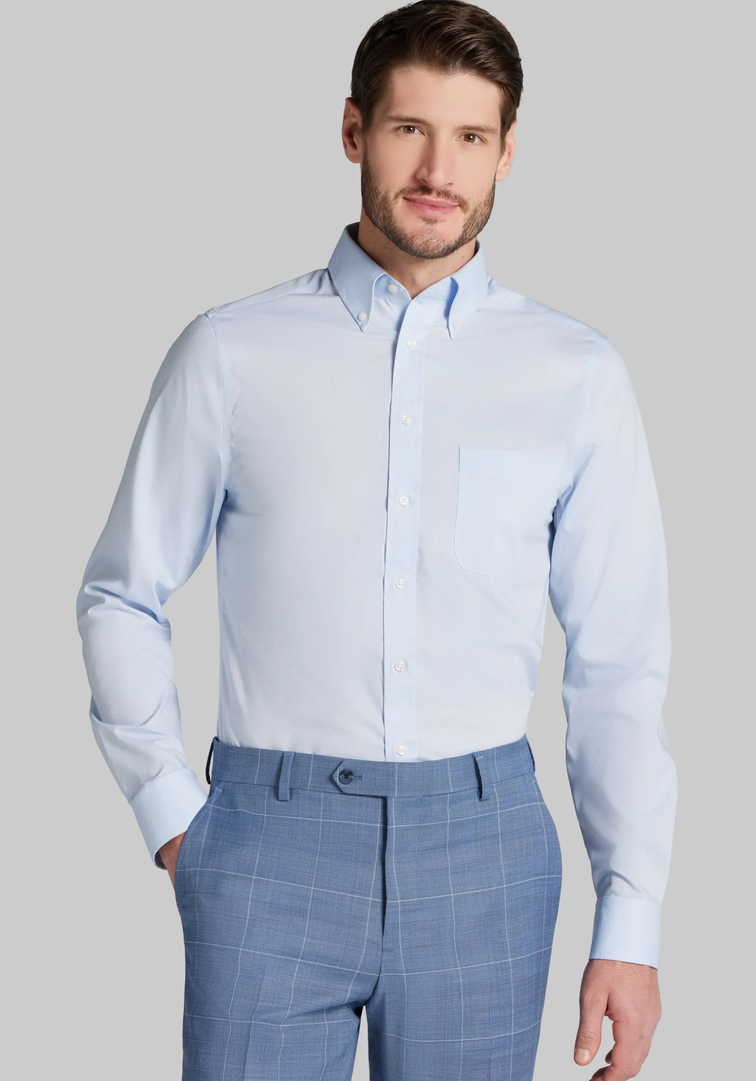 Jos. A. Bank Comfort Stretch Slim Fit Button-Down Collar Solid Dress Shirt