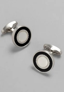 Jos. A. Bank Round Ornate Mother-of-Pearl & Onyx Cufflinks