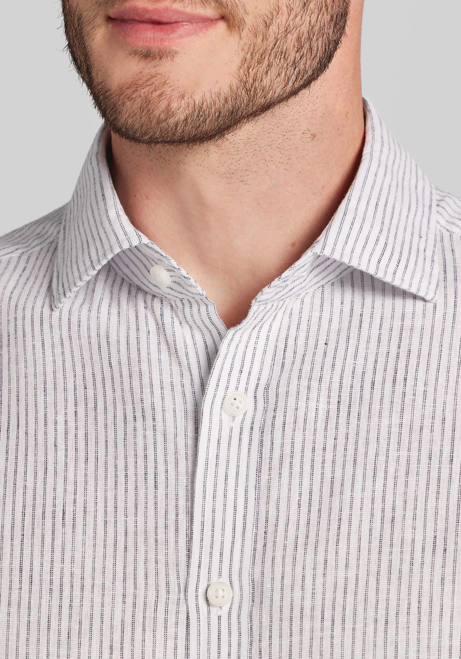 Jos. A. Bank Tailored Fit Chalk Stripe Linen-Cotton Blend Button Up Shirt - Big & Tall