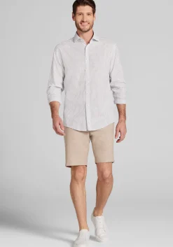 Jos. A. Bank Tailored Fit Chalk Stripe Linen-Cotton Blend Button Up Shirt