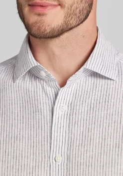 Jos. A. Bank Tailored Fit Chalk Stripe Linen-Cotton Blend Button Up Shirt