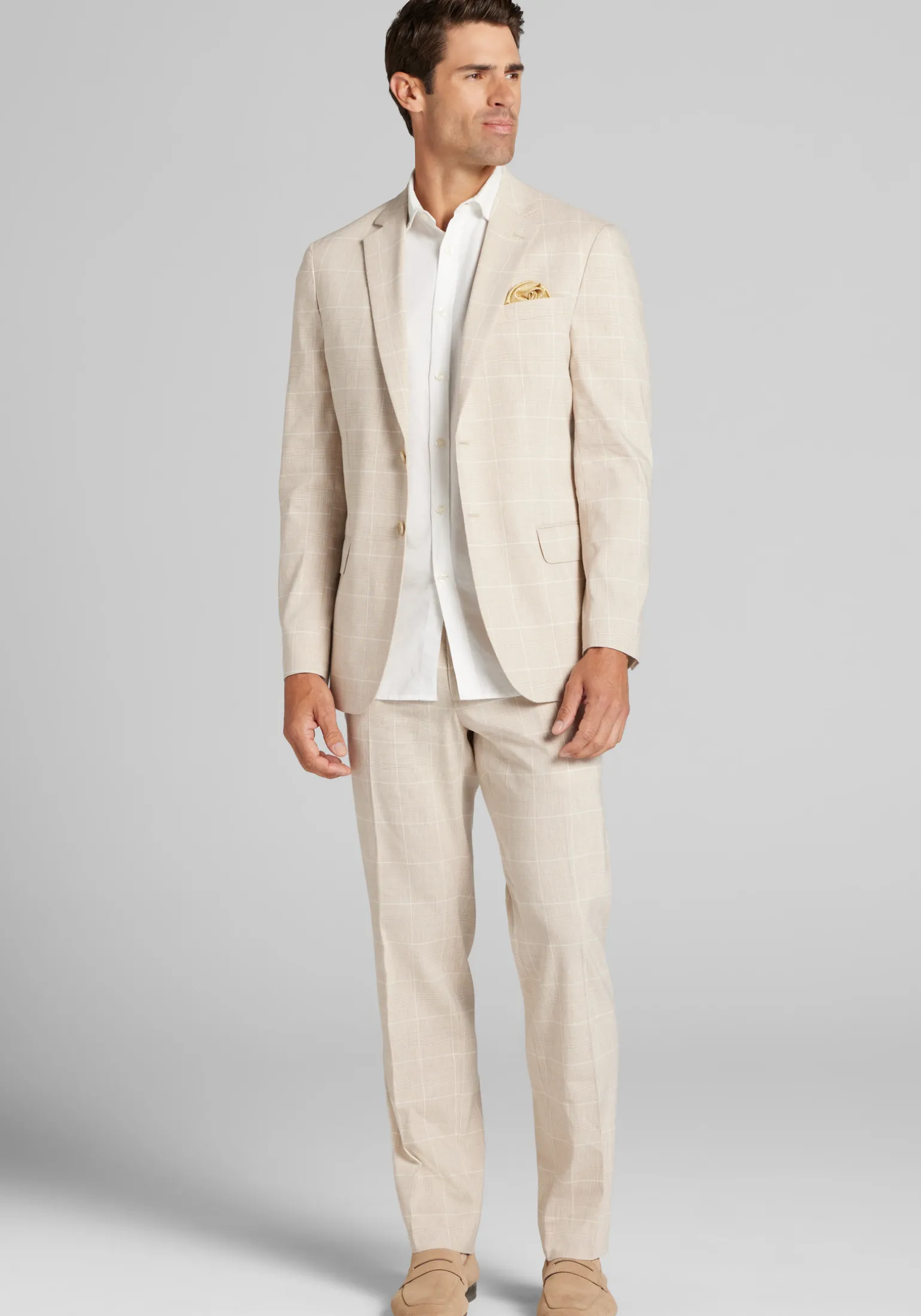 Jos. A. Bank Tailored Fit Comfort Stretch Linen Blend Windowpane Suit Separate Jacket