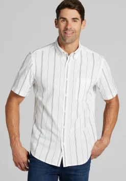 Jos. A. Bank Tailored Fit Embroidered Stripe Short Sleeve Button Up Shirt - Big & Tall
