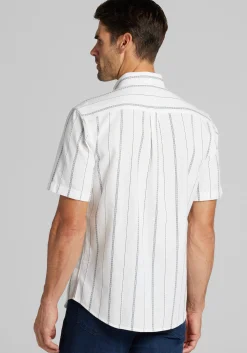 Jos. A. Bank Tailored Fit Embroidered Stripe Short Sleeve Button Up Shirt