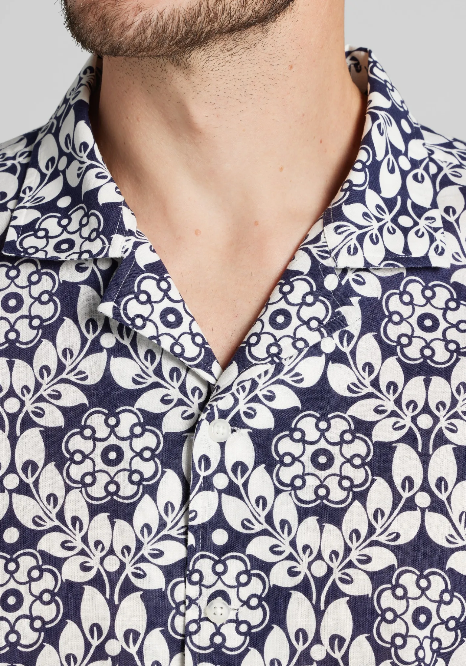 Jos. A. Bank Tailored Fit Jumbo Vine Linen Blend Short Sleeve Button Up Shirt CLEARANCE