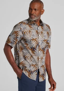 Jos. A. Bank Tailored Fit Large Fern Palm Short Sleeve Button Up Shirt - Big & Tall