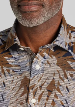 Jos. A. Bank Tailored Fit Large Fern Palm Short Sleeve Button Up Shirt