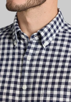 Jos. A. Bank Tailored Fit Linen Blend Check Button Up Shirt CLEARANCE
