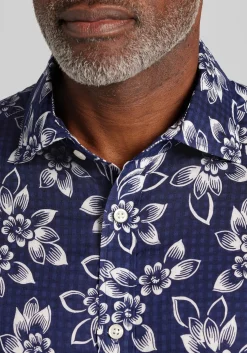 Jos. A. Bank Tailored Fit Lotus Seersucker Short Sleeve Button Up Shirt