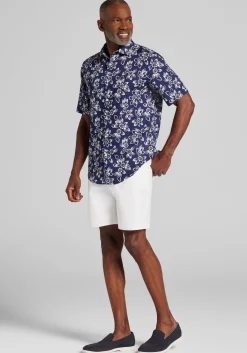 Jos. A. Bank Tailored Fit Lotus Seersucker Short Sleeve Button Up Shirt