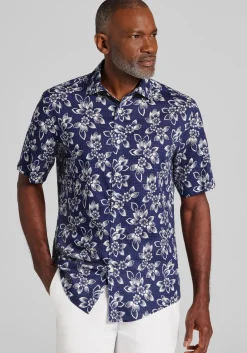 Jos. A. Bank Tailored Fit Lotus Seersucker Short Sleeve Button Up Shirt