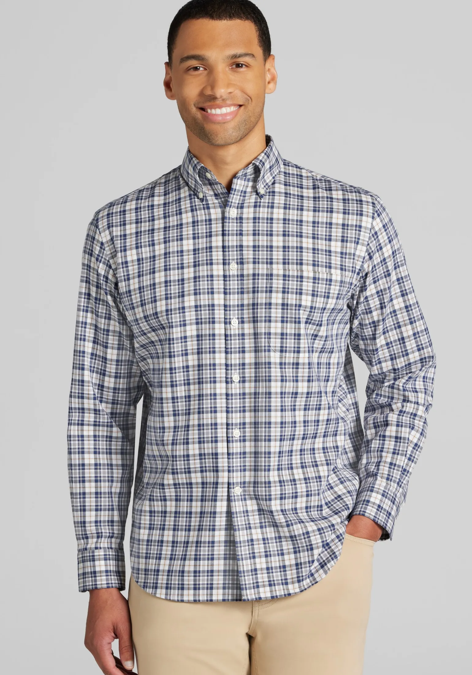 Jos. A. Bank Tailored Fit Medium Plaid Button Up Shirt - Big & Tall