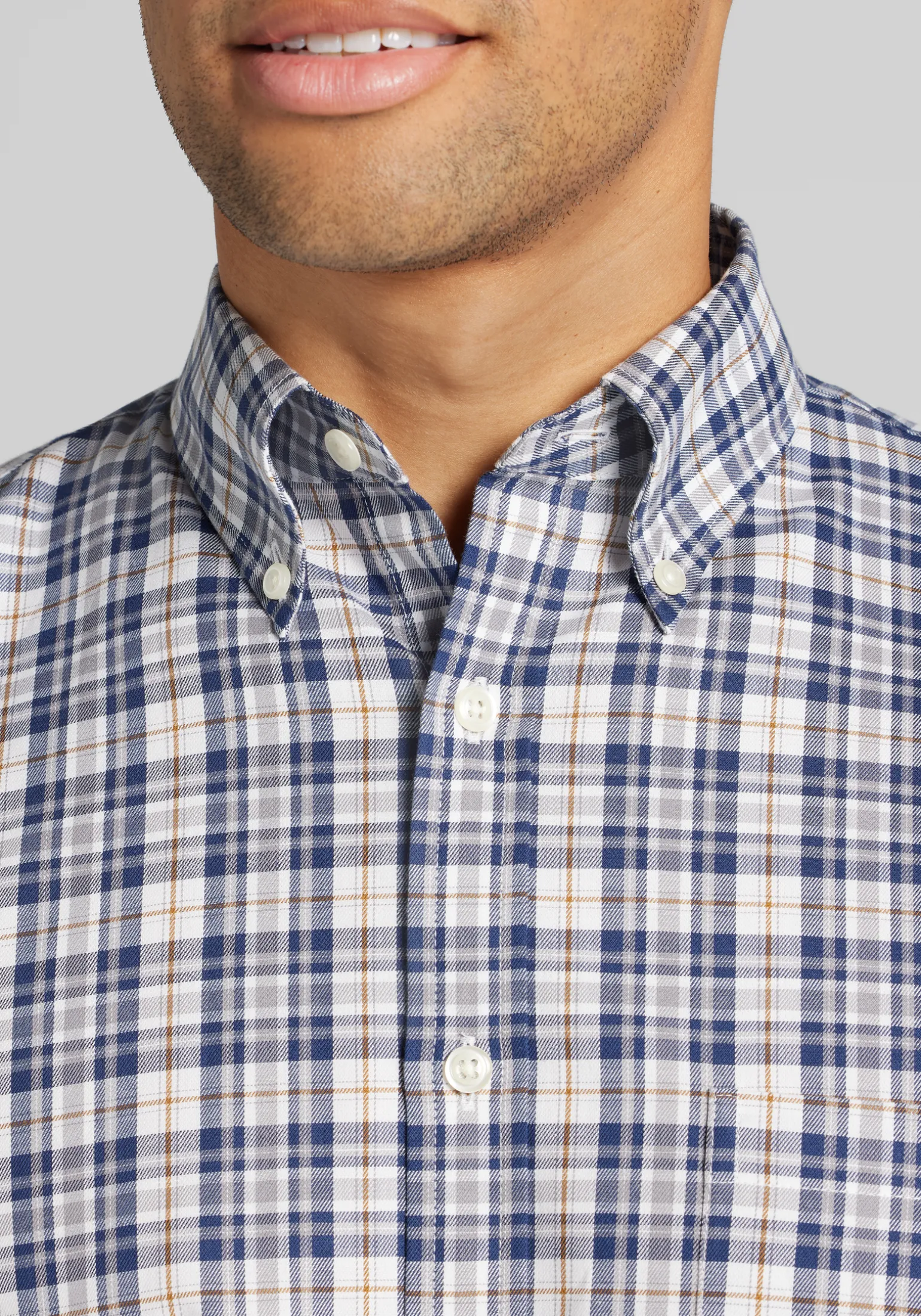 Jos. A. Bank Tailored Fit Medium Plaid Button Up Shirt