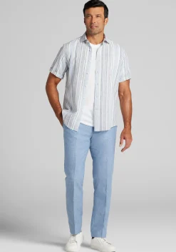 Jos. A. Bank Tailored Fit Ombre Stripe Linen Blend Short Sleeve Sportshirt CLEARANCE