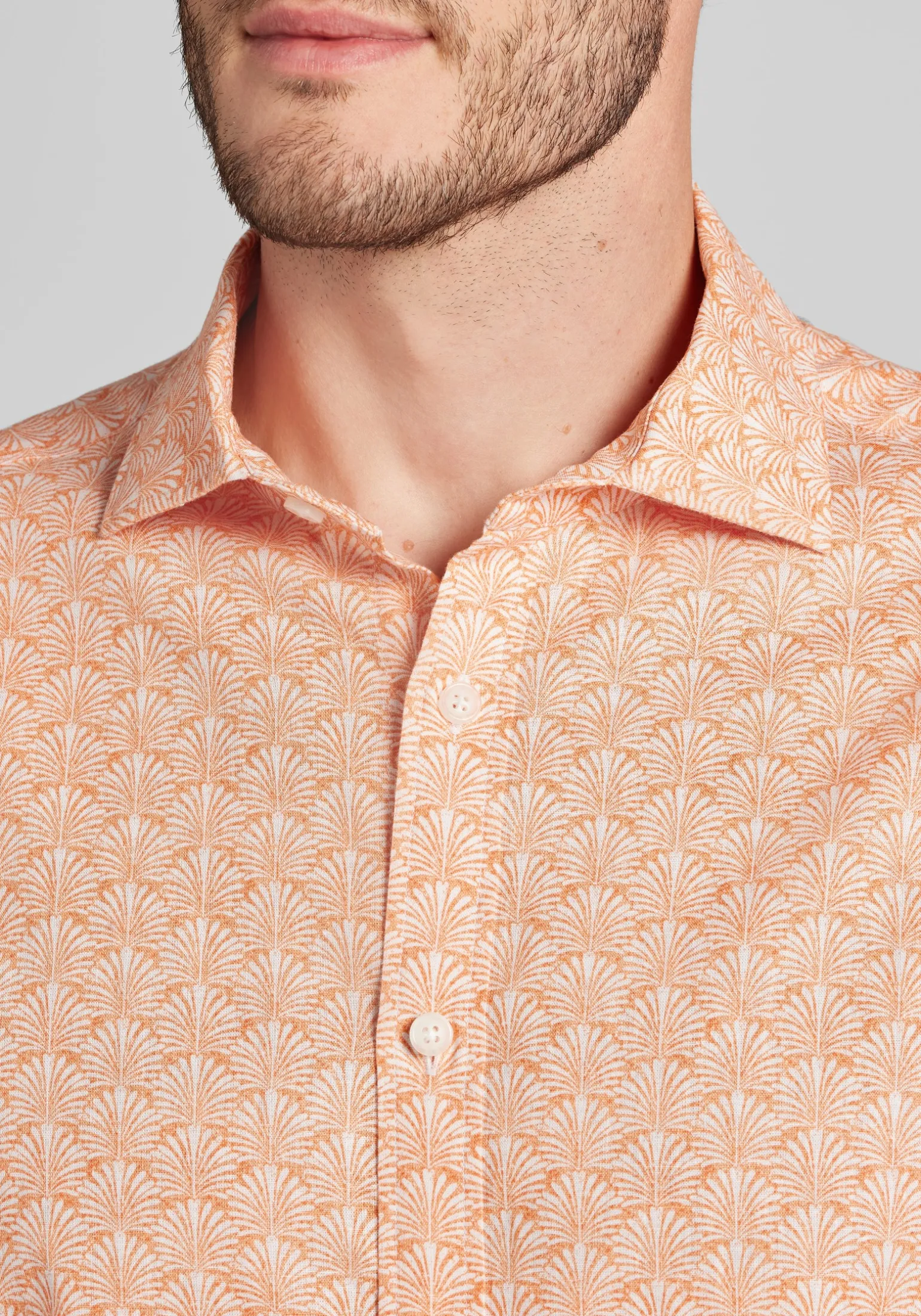 Jos. A. Bank Tailored Fit Palm Fans Short Sleeve Button Up Shirt