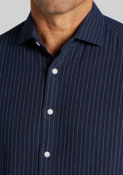 Jos. A. Bank Tailored Fit Pinstripe Linen-Cotton Blend Button Up Shirt CLEARANCE