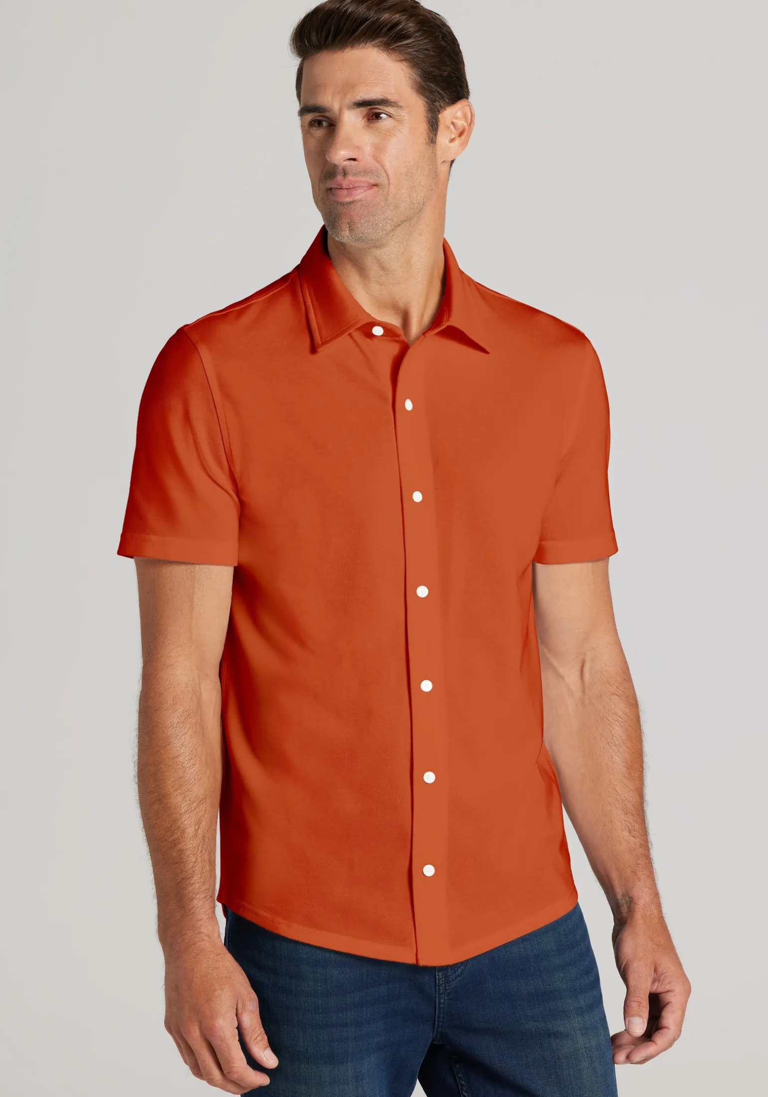 Jos. A. Bank Tailored Fit Pique Short Sleeve Button Up Shirt - Big & Tall