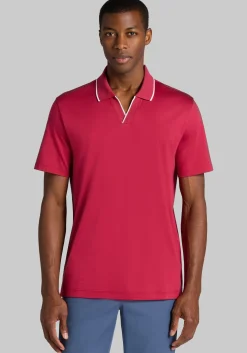 Jos. A. Bank Tailored Fit Short Sleeve Liquid Cotton Interlock Johnny Polo