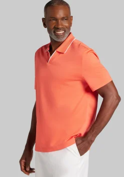 Jos. A. Bank Tailored Fit Short Sleeve Liquid Cotton Interlock Johnny Polo