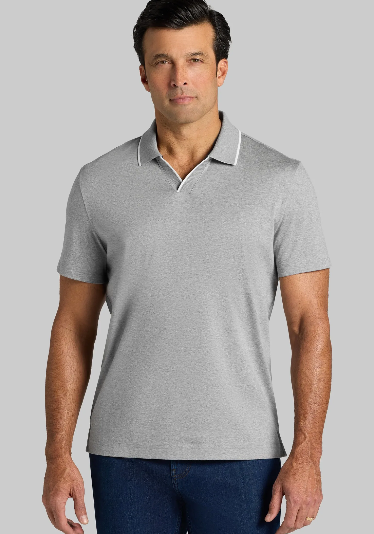 Jos. A. Bank Tailored Fit Short Sleeve Liquid Cotton Interlock Johnny Polo - Big & Tall