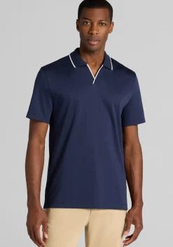 Jos. A. Bank Tailored Fit Short Sleeve Liquid Cotton Interlock Johnny Polo - Big & Tall