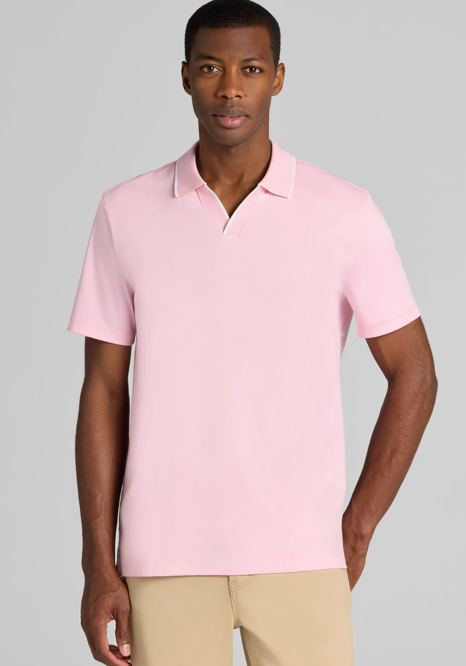 Jos. A. Bank Tailored Fit Short Sleeve Liquid Cotton Interlock Johnny Polo - Big & Tall