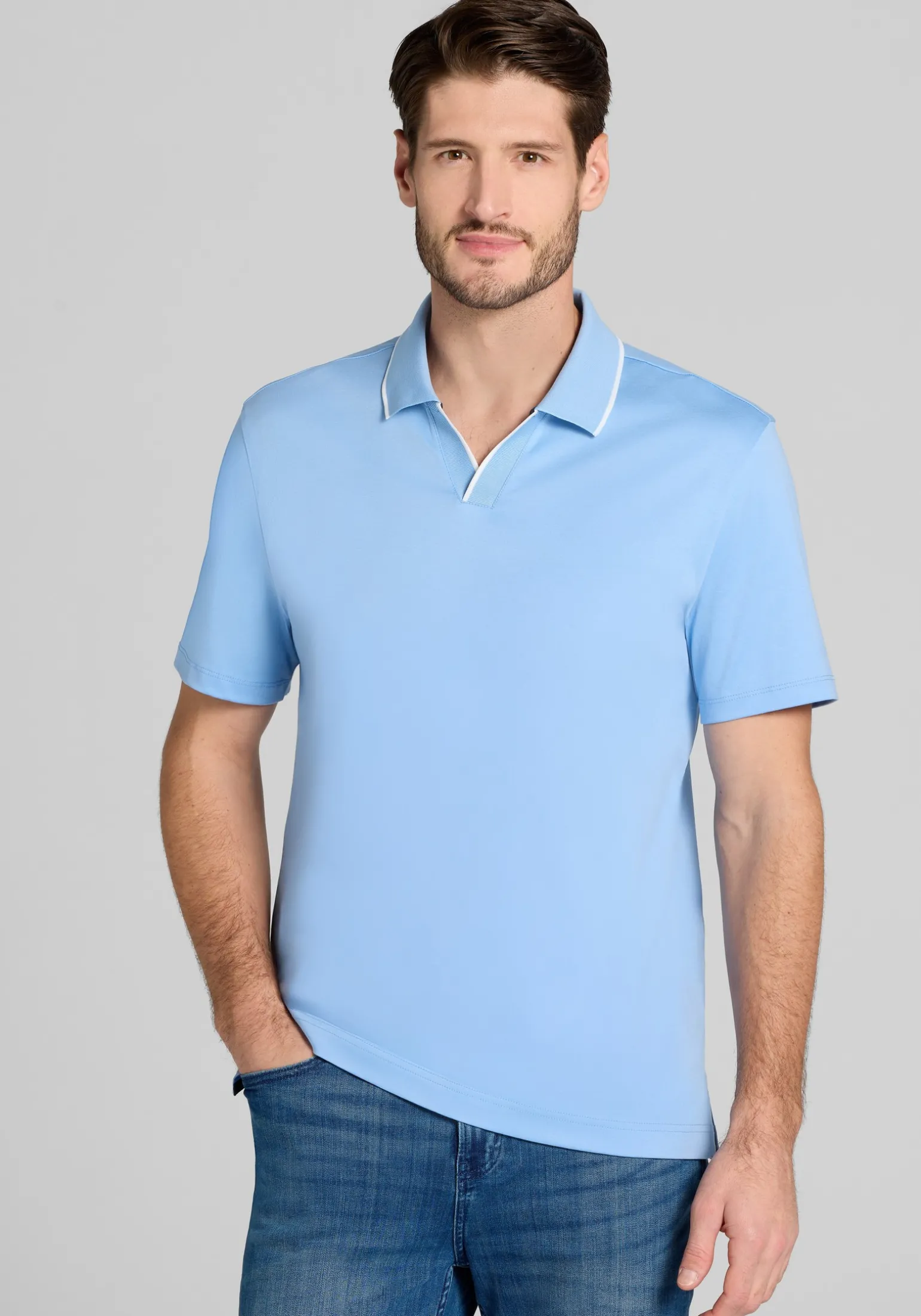 Jos. A. Bank Tailored Fit Short Sleeve Liquid Cotton Interlock Johnny Polo - Big & Tall