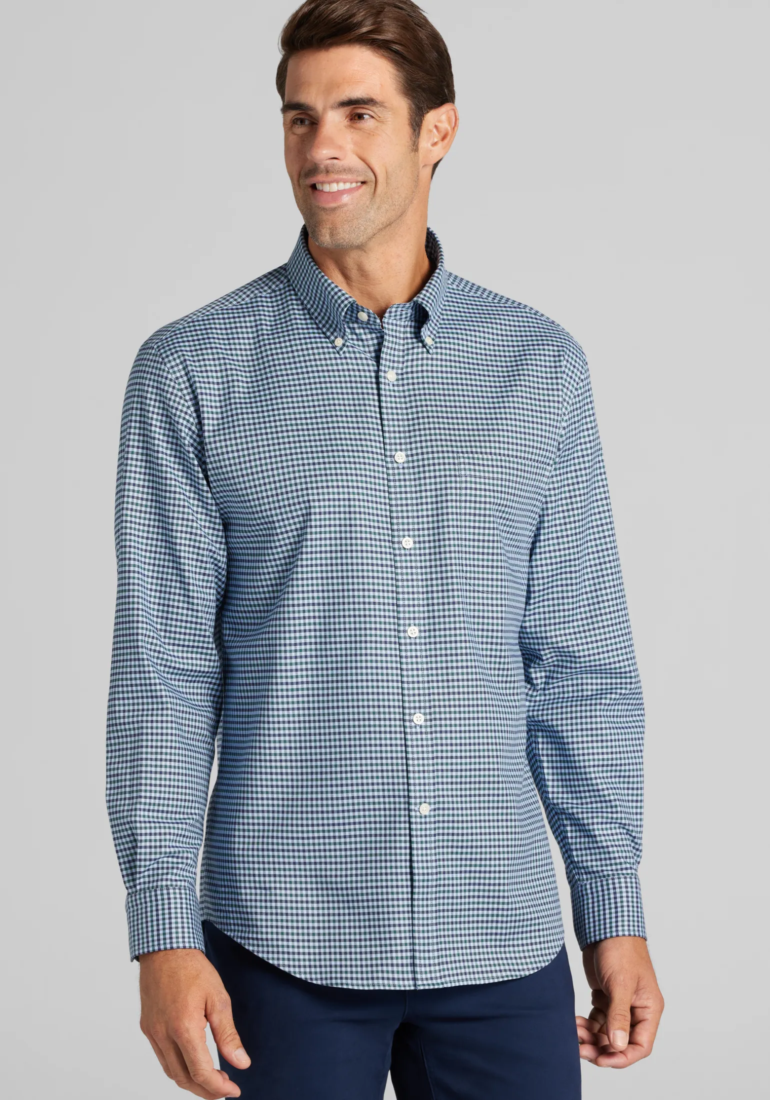 Jos. A. Bank Tailored Fit Small Gingham Button Up Shirt - Big & Tall