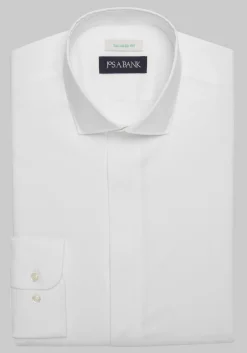 Jos. A. Bank Tailored Fit Spread Collar Covered Placket Solid Dress Shirt