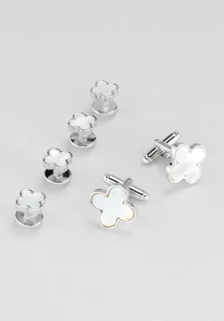 Joseph A. Bank Mother of Pearl Quatrefoil Cufflink and Stud Set