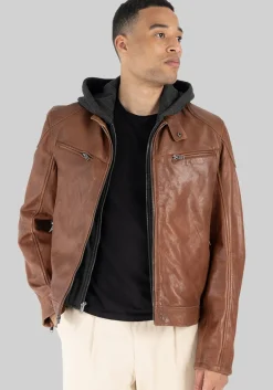 Mauritius Traditional Fit Leather Bomber Jacket With Removable Hood