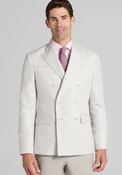 Reserve Collection Linen Blend Tailored Fit Double-Breasted Plaid Sportcoat - Big & Tall