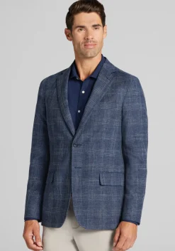 Reserve Collection Tailored Fit Wool-Cotton Blend Medium Plaid Sportcoat - Big & Tall