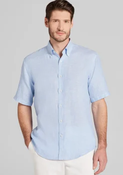 Reserve Collection Tailored Fit Linen Short Sleeve Button Up Shirt - Big & Tall